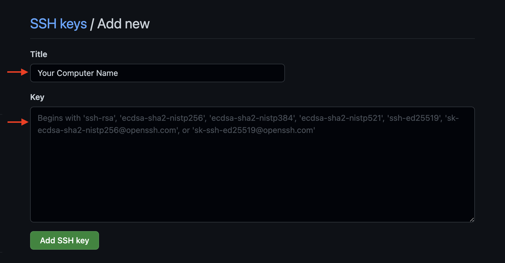 Github add SSH key page